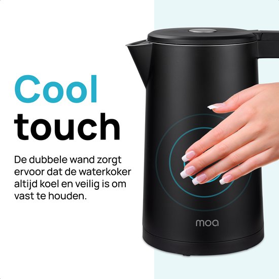 Bouilloire MOA avec contrôle de la température - 1,7 litre - Double paroi - Fonction maintien au chaud - Bouilloire électrique - 2200W - Noir