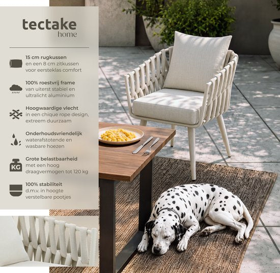tectake® Chaise de jardin Lugano - Chaise longue avec structure en aluminium - Chaise d'extérieur au design « corde » - Fauteuil d'extérieur avec coussins épais - Pour le jardin ou le balcon - Chaise de terrasse - Résistante aux UV et aux intempéries - An