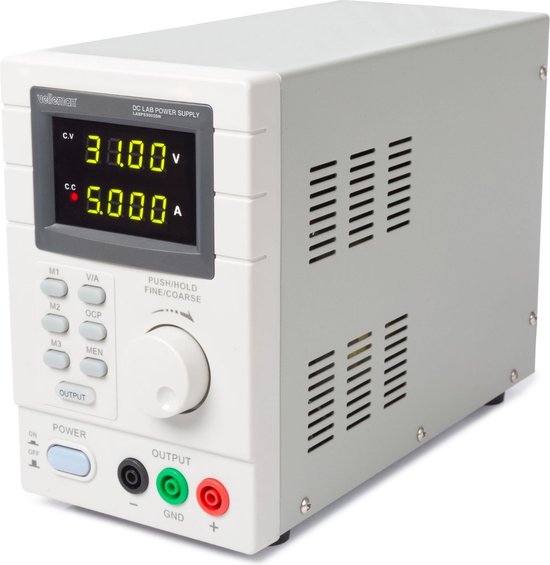 Alimentation de laboratoire Velleman, programmable via PC, réglable, 0-30 VDC/5 A, limitation de courant, protection contre les courts-circuits, deux affichages LED à 4 chiffres, connexion USB