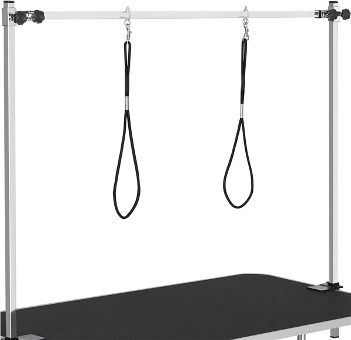Yaheetech - Table de parage avec double bras de parage - équipée d'un plateau antidérapant, d'un cadre pliable et d'un panier en maille - pour grands chiens et chats - métal noir, cuir synthétique et Mdf - 118 x 60.9 x 177 cm