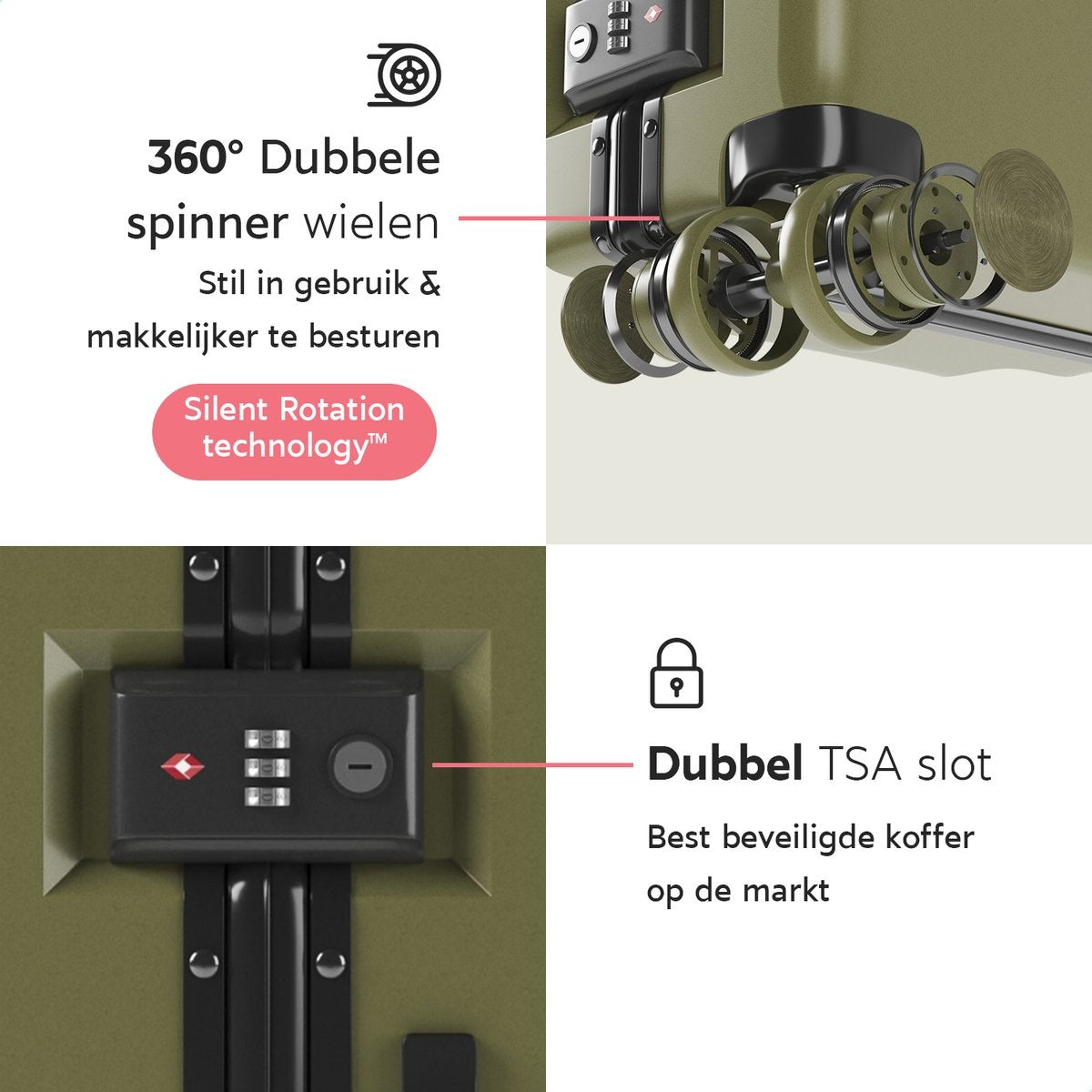 ONYX® Check-in Suitcase 65L - TSA lock - Spinner wheels - Lightweight Trolley - Aluminium closure - Olive green