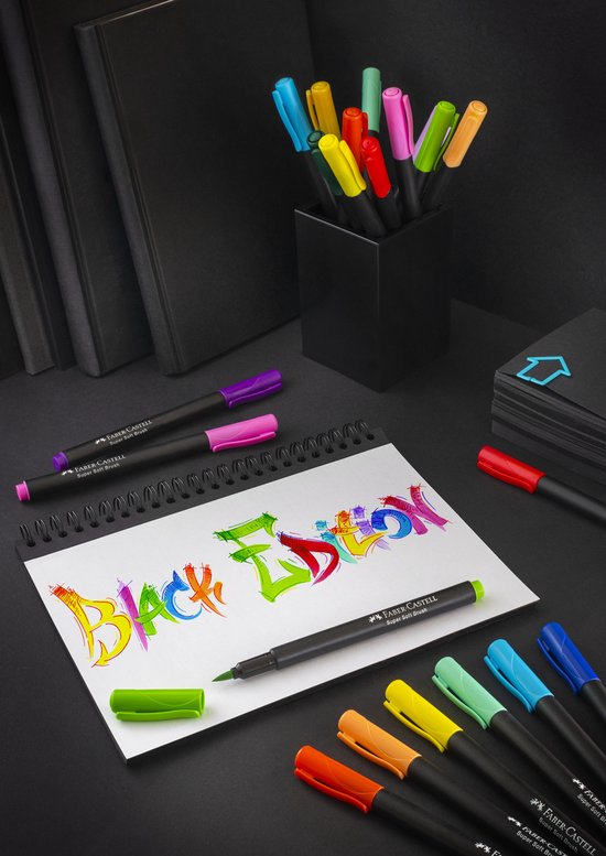 Stylos pinceaux Faber-Castell - Édition noire - 20 couleurs dans un étui en carton - FC-116452