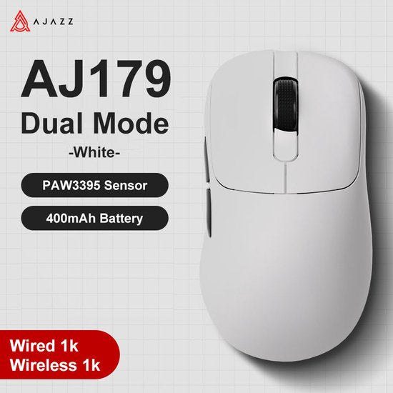 Ajazz AJ179 - Souris de jeu sans fil - 26000DPI - Filaire/2.4G - PAW3395 - Léger 58G - Blanc