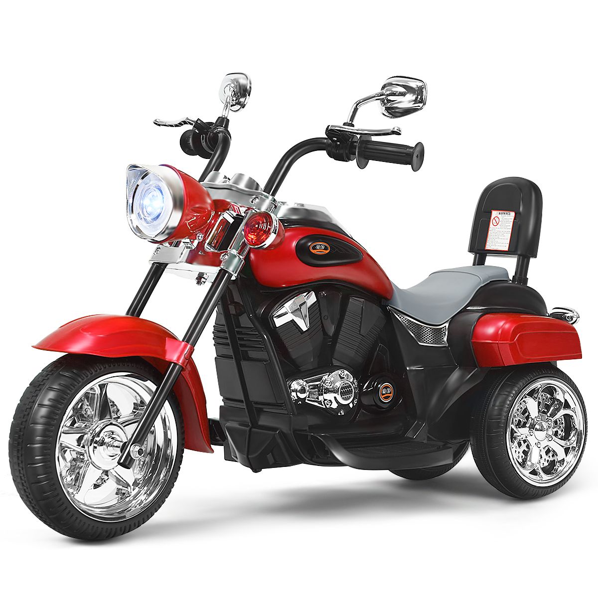 Moto électrique pour enfants Coast - Tricycle avec phare réglable et klaxon - Rouge et noir