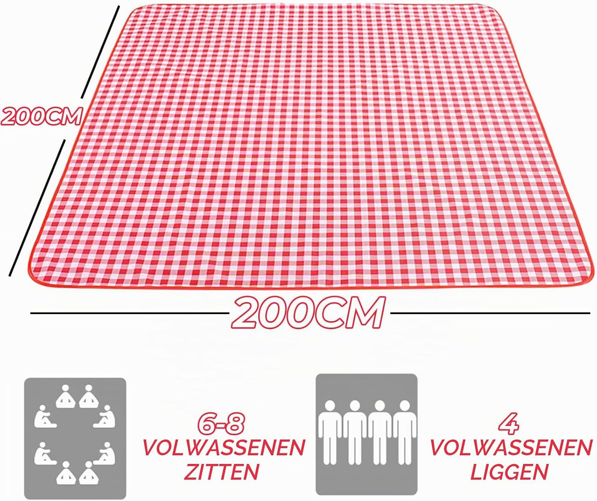 Couverture de pique-nique XXL avec dessous imperméable - 200 x 200 cm - Avec poignée de transport - Rouge et blanc