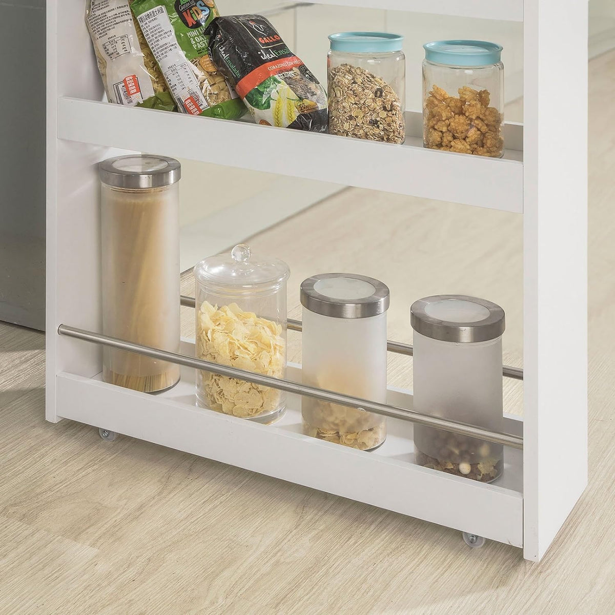 SoBuy Étagère de cuisine 4 niveaux sur roulettes - Max. 20 kg - 60 x 19 x 81 cm - Blanc