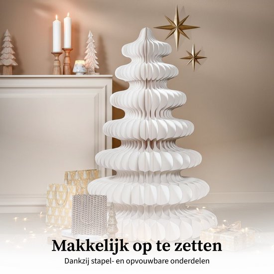 Mica Decorations Sapin de Noël en papier - Sapin de Noël artificiel pliable - H 152 x Ø 104 cm - Décoration de Noël - 100 % FSC - Blanc