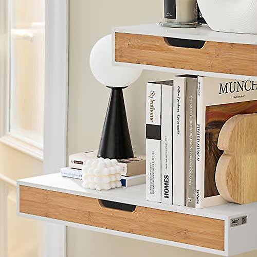 SoBuy Etagère flottante - Etagère murale - Bambou - Blanc - L40xL24.5xH8cm