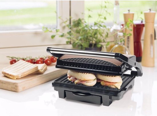 Grill de table Bestron - ASW113CO - 1 000 W - Appareil à croque-monsieur - Surface de cuisson 25 x 17 cm - Cuivre