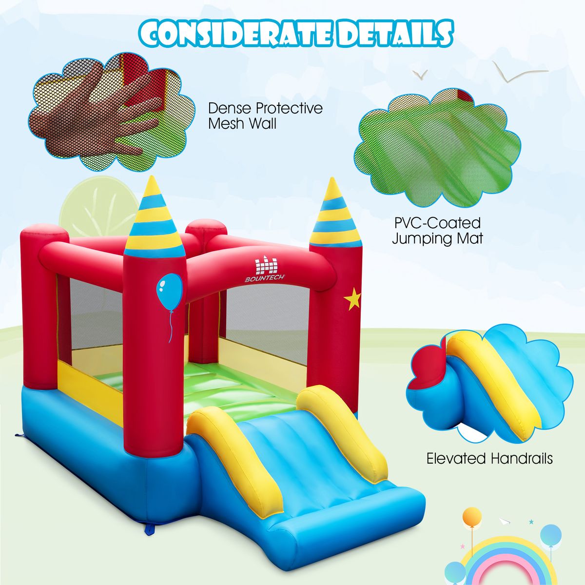 Château gonflable Coast pour enfants - avec toboggan et sac de transport - sans soufflerie - 190 x 260 x 205 cm