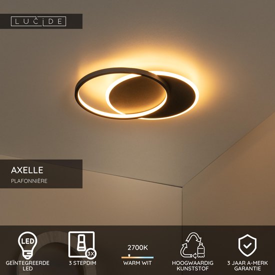 Lucide AXELLE - Plafonnier - Ø 29,5 cm - LED 3 StepDim - 1x24 W 2700 K - Noir
