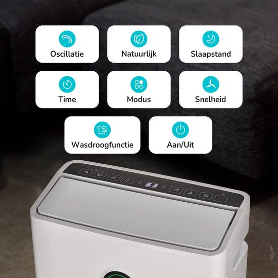 Déshumidificateur et purificateur d'air Bloomfold - 20L par jour - Fonction Lavage-Séchage incluse - Convient au salon, à la chambre à coucher, à la cave et à la salle de bain