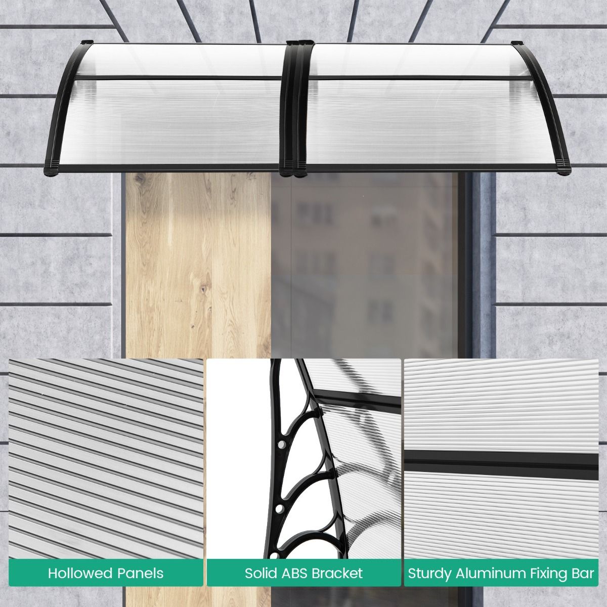 Auvent pour porte-fenêtre Coast - protection contre le soleil et la pluie - panneau en polycarbonate - gris - 102 x 99 cm