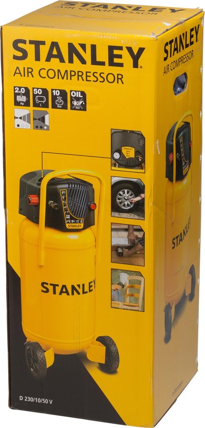 Stanley – Compresseur d'air D230/10/50V – 10 bars – Sans huile, capacité du réservoir : 50 L