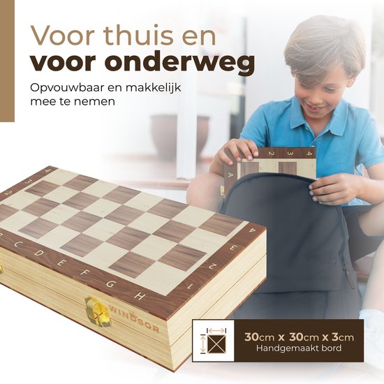 Échiquier Windsor - avec pièces - 30 cm - Annotations - Jeu d'échecs - Jeu d'échecs magnétique - Jeu d'échecs - Bois