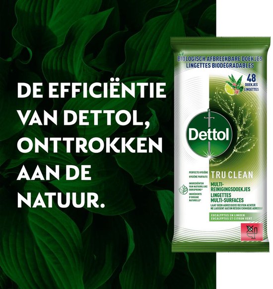 Dettol Tru Clean - Lingettes multi-usages - Eucalyptus et citron vert - Biodégradables - 48 lingettes par paquet