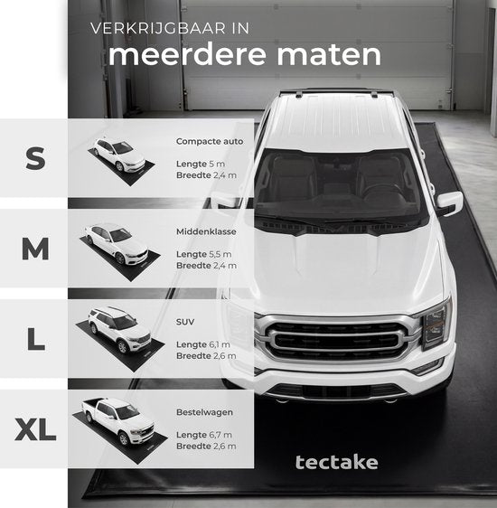 Tapis de garage tectake® - Tapis de sol - 550 x 240 cm - Antidérapant et imperméable - Livré avec une poignée télescopique, des patins velcro et des lingettes alcoolisées - Tapis écologique - Tapis d'atelier - Pour garage, moto et voiture