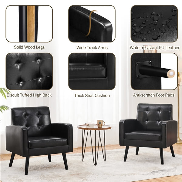 Fauteuil Yaheetech en simili cuir avec pieds en bois - Fauteuil de détente - 72 x 73 x 83 cm - Noir