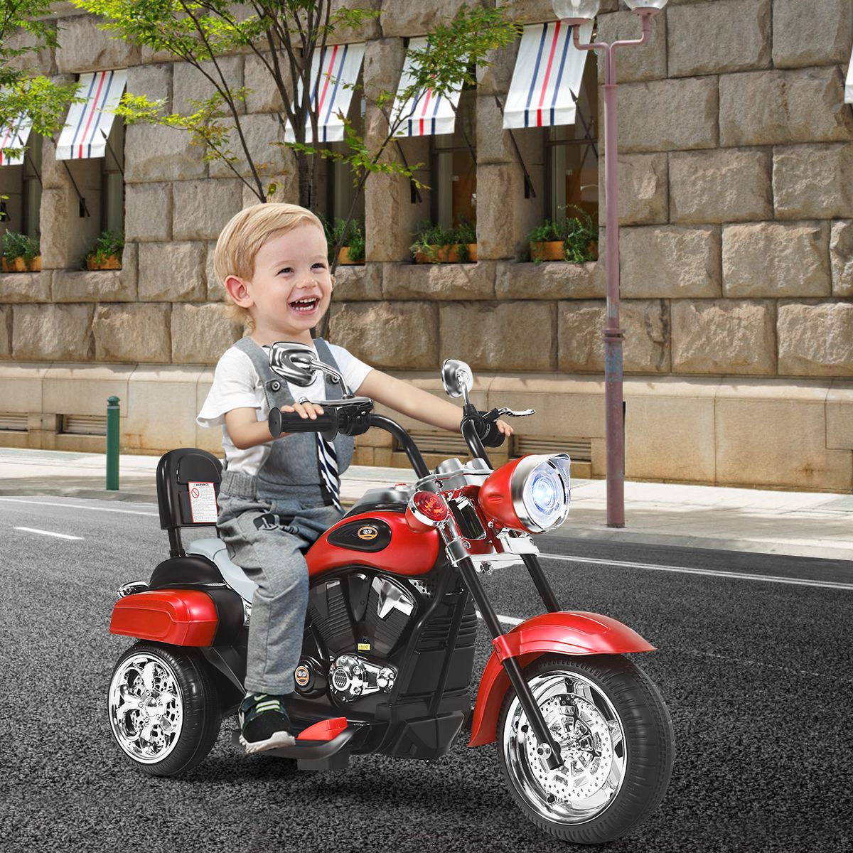 Moto électrique pour enfants Coast - Tricycle avec phare réglable et klaxon - Rouge et noir