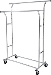 O'DADDY® Clothes Rack - Support de penderie - Double tige - Extensible et ajustable - Design stable - Capacité de charge de 110 kg - Métal - Argent