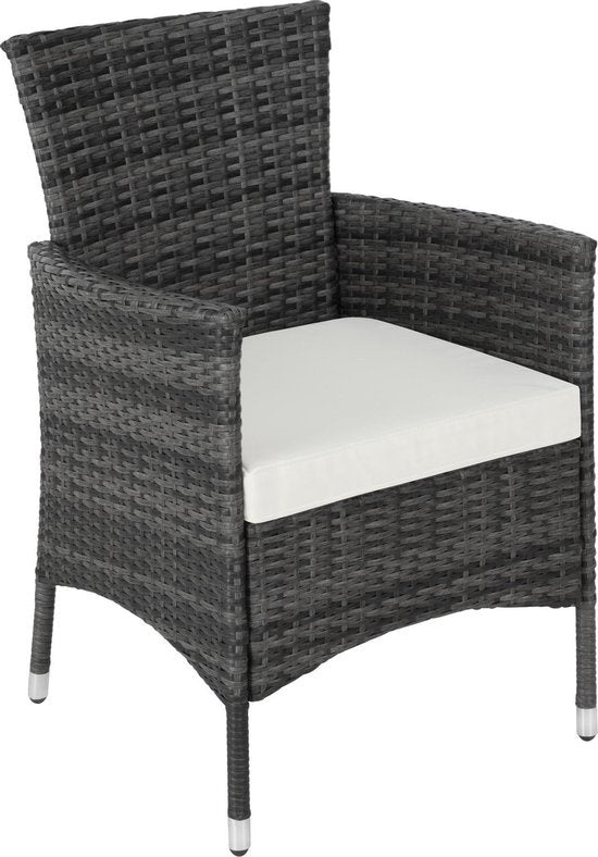 tectake® - set de jardin en osier avec housses interchangeables, 2 chaises et table avec plateau en verre, 2x chaises longues d'extérieur avec accoudoirs et table de jardin, set de jardin, meuble de balcon - - gris - poly-rattan