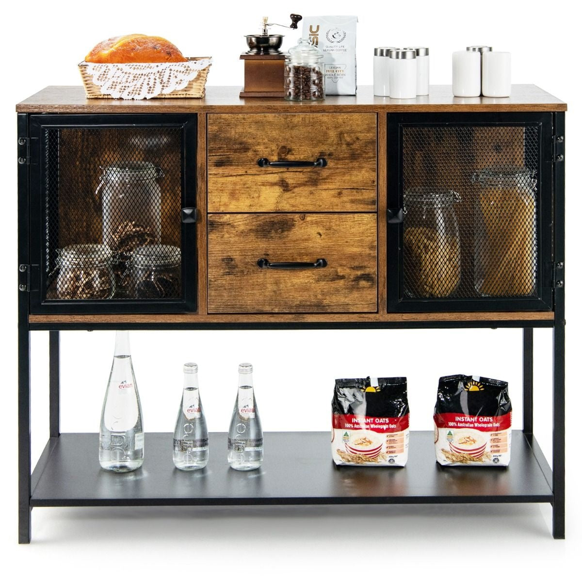 Coast Buffet industriel multifonctionnel avec 2 armoires grillagées et 2 tiroirs 100 x 35 x 85 cm