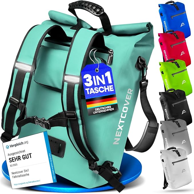 Nextcover 3-en-1 : sac de vélo, sac à dos et sac à bandoulière 25 litres - Imperméable et sans PVC - Avec compartiment pour ordinateur portable - Adapté aux vélos électriques - Coin
