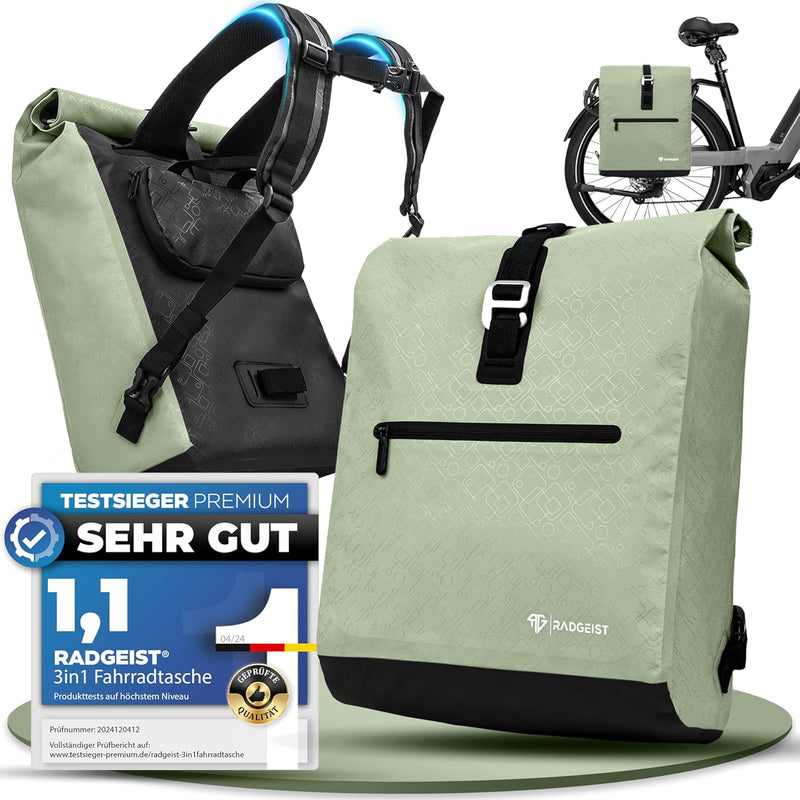 RADGEIST sac à vélo pour porteur I sac à vélo & sac à dos I sac à vélo pour femmes & hommes I sac à bandoulière & sac à vélo pour vélo 20L Mint