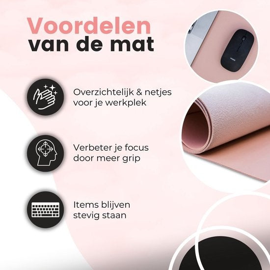 WURK Professional Desk Pad Leatherette - Organisateur de bureau - Inclut un clip pour câble - Rose - 120x60