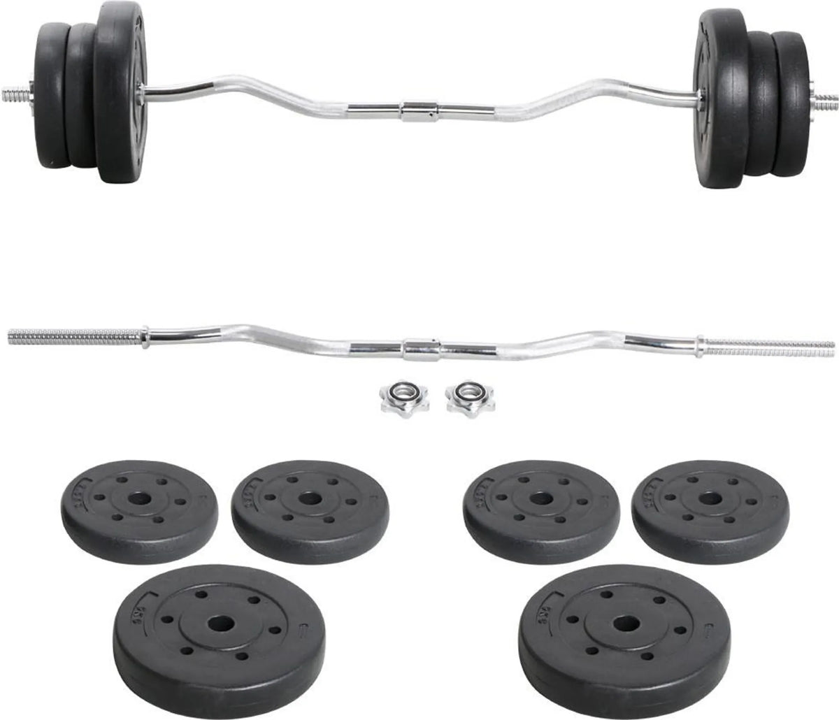 Yaheetech EZ-curl Dumbbell Set 25 kg - équipé d'une barre de curl chromée et de 6 disques de poids en béton et de verrous - pour la musculation et le développement musculaire - métal noir, plastique et béton - 120 x 26 x 26 cm
