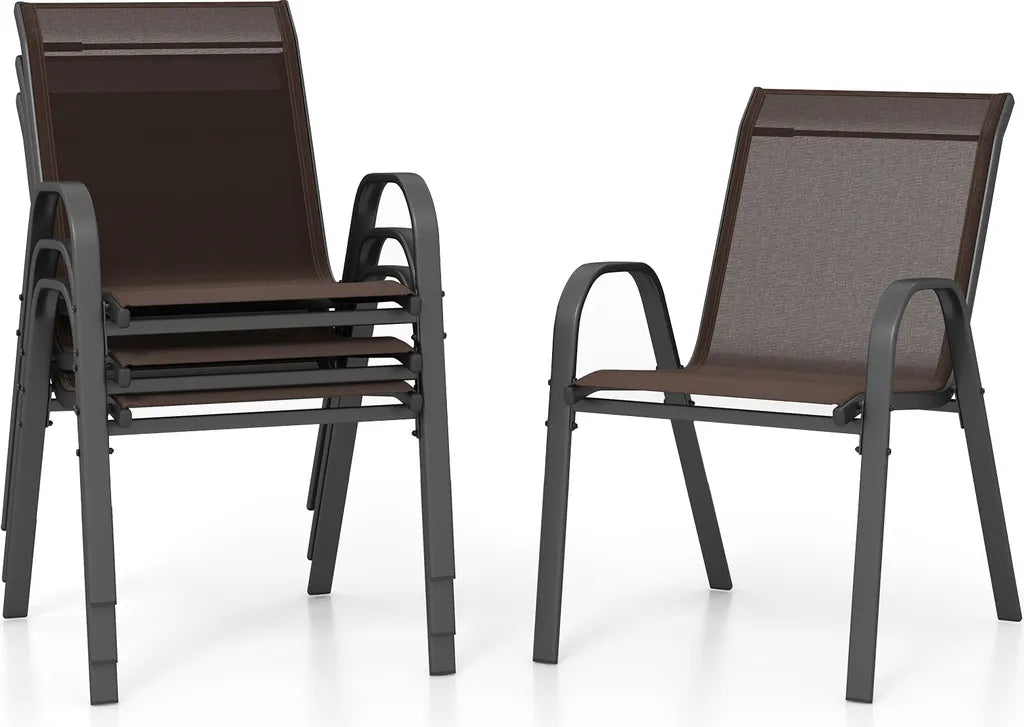 COAST Jeu de 4 chaises de jardin empilables, chaises de balcon, chaises de patio, chaises empilables avec accoudoirs jusqu'à 150 kg, 56 x 70 x 84 cm, marron