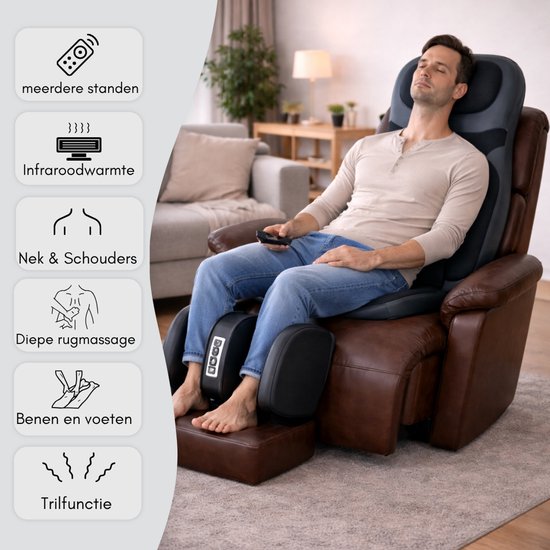 Fauteuil de massage Caryota Shiatsu - Appareil de massage - Coussin de massage à chaleur infrarouge - 2 pièces - Jambes