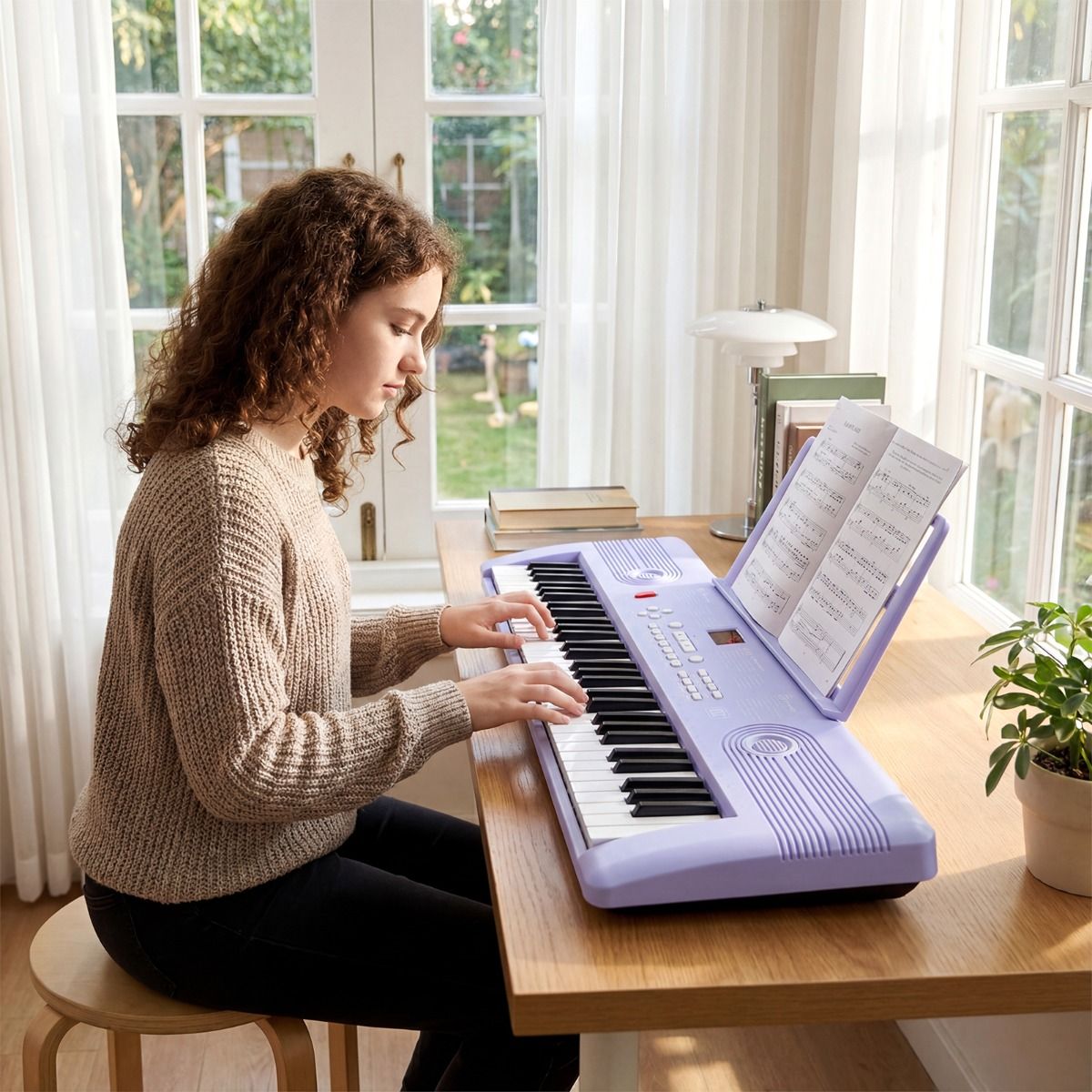 Piano numérique Coast à 61 touches - Avec support, micro et housse de transport - Violet