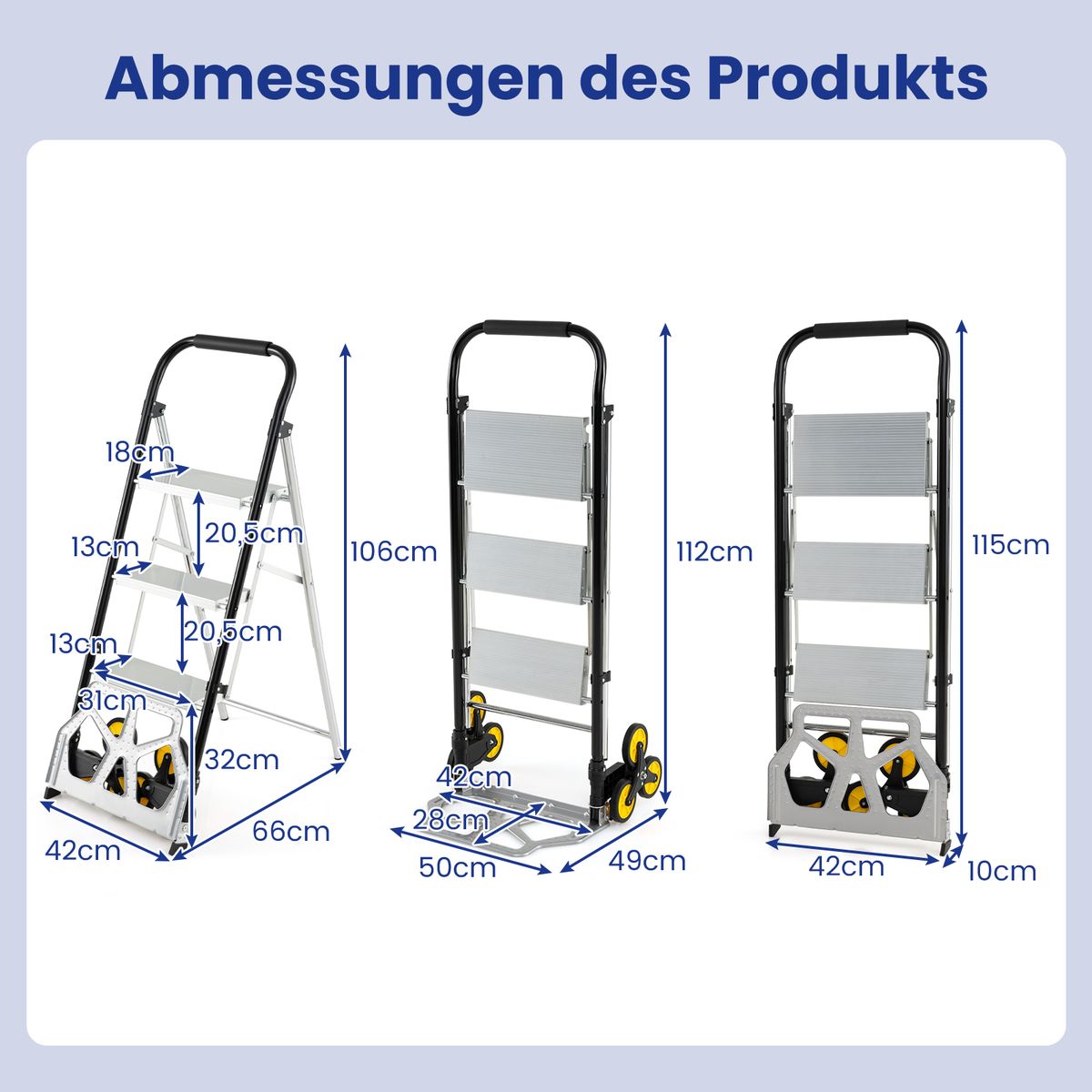 Chariot de transport pliable 2-en-1 Coast et escabeau à trois marches - aluminium - usage intensif - argent/noir