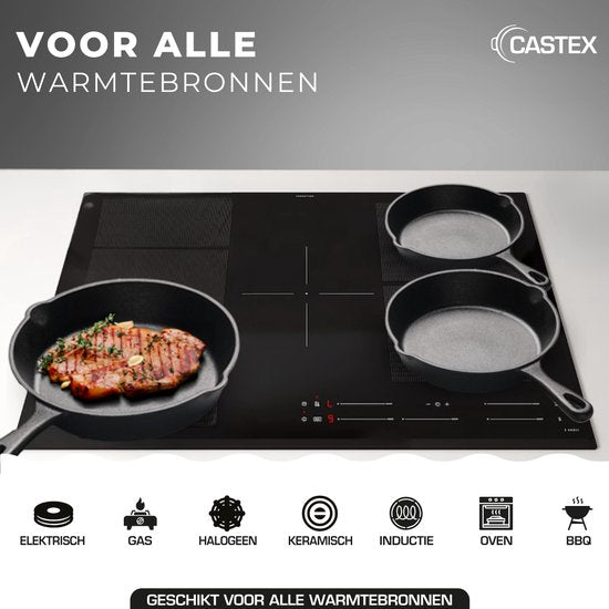 Castex Cast Iron Pan Tri-Set - Poêle en fonte - Poêle à frire - Ensemble de poêles à frire - BBQ - Poêles - Ensemble de poêles - Induction