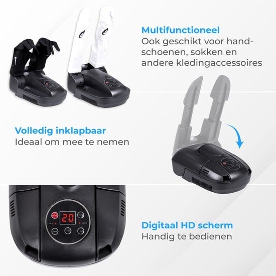 Nuvance - Séchoir et rafraîchisseur de chaussures - Séchoir à chaussures - Fonction ozone et séchage - Réglable - Noir