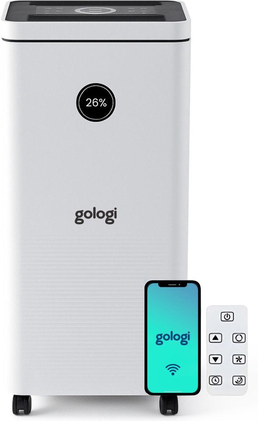 Gologi Déshumidificateur avec application - Déshumidifie jusqu'à 12L par jour - Fonction Lavage-Séchage - Pour la maison - Convient pour la cave, la chambre, la salle de bain et le salon - Déshumidificateur - Dévoreur d'humidité contre la moisissure - Bla