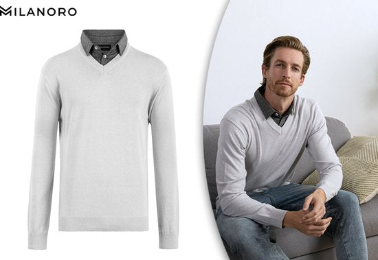 Milanoro - Pull homme à col chemise - Gris foncé - XXL
