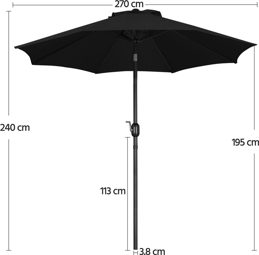 Parasol Yaheetech avec balancier - Inclinable - Noir - Ø 270 x 240 cm