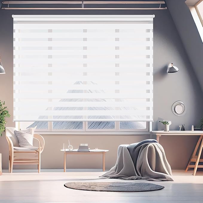Store enrouleur Sekey Duo - Blanc - 50 x 130 cm - Sans perçage - Réglage de la luminosité - Protection UV - Commande par chaîne