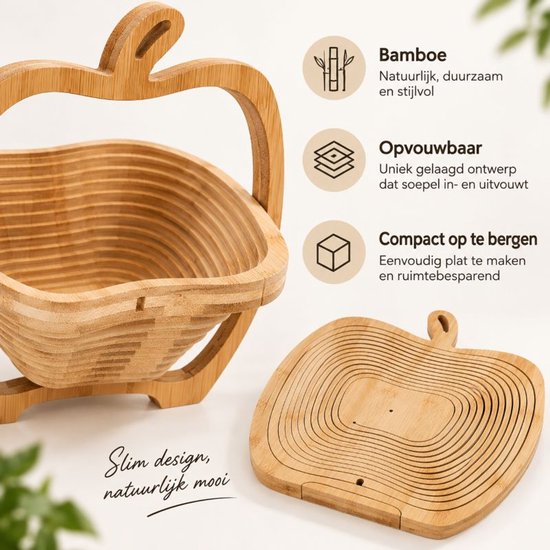 Panier à fruits pliable Ceruzo - Bambou - 27 x 22 x 30 cm - 2 en 1 - Panier à fruits et dessous de plat