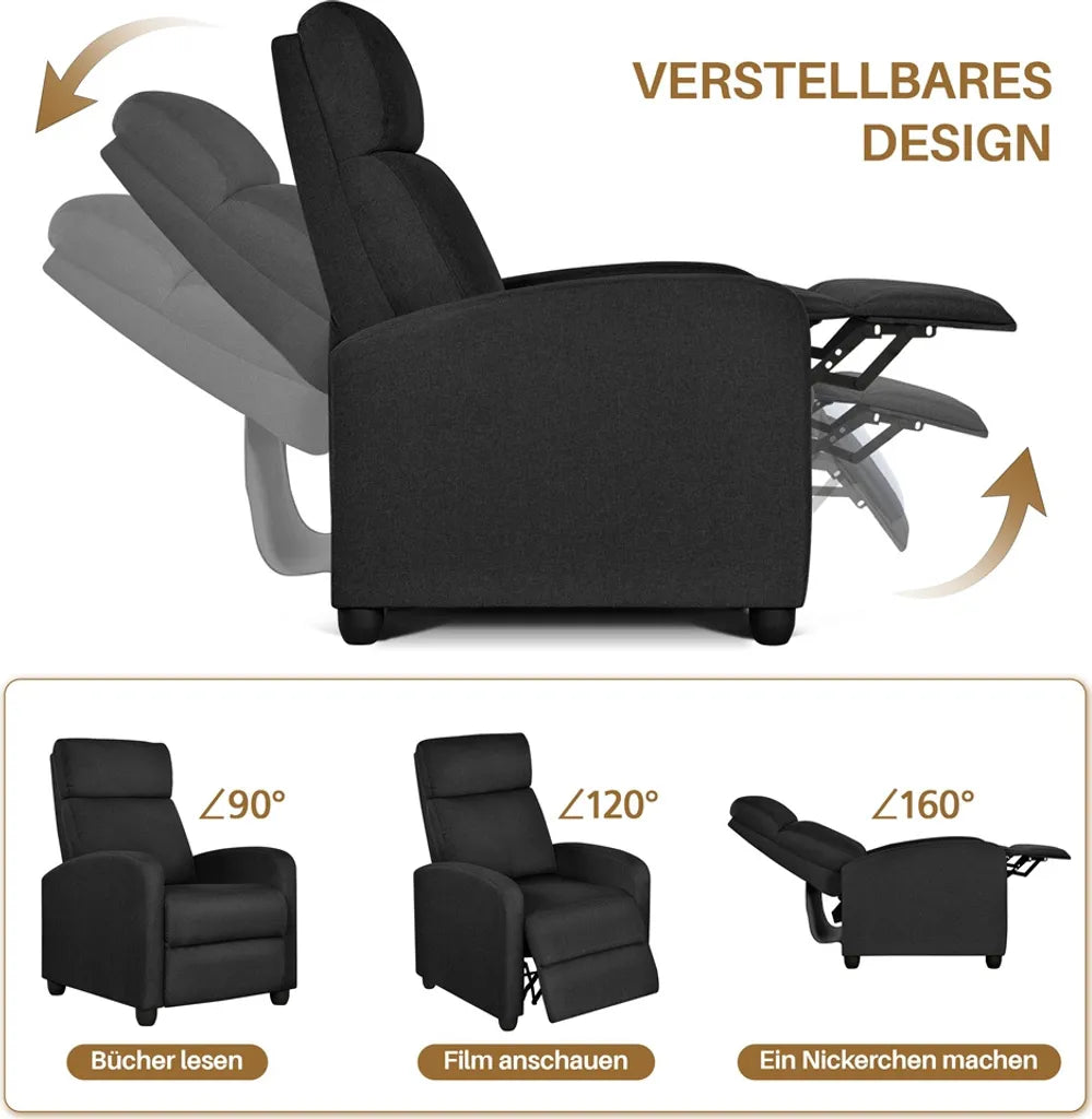 Fauteuil de détente Yaheetech – Noir – 87 x 61,5 x 99 cm – Fauteuil inclinable avec repose-pieds