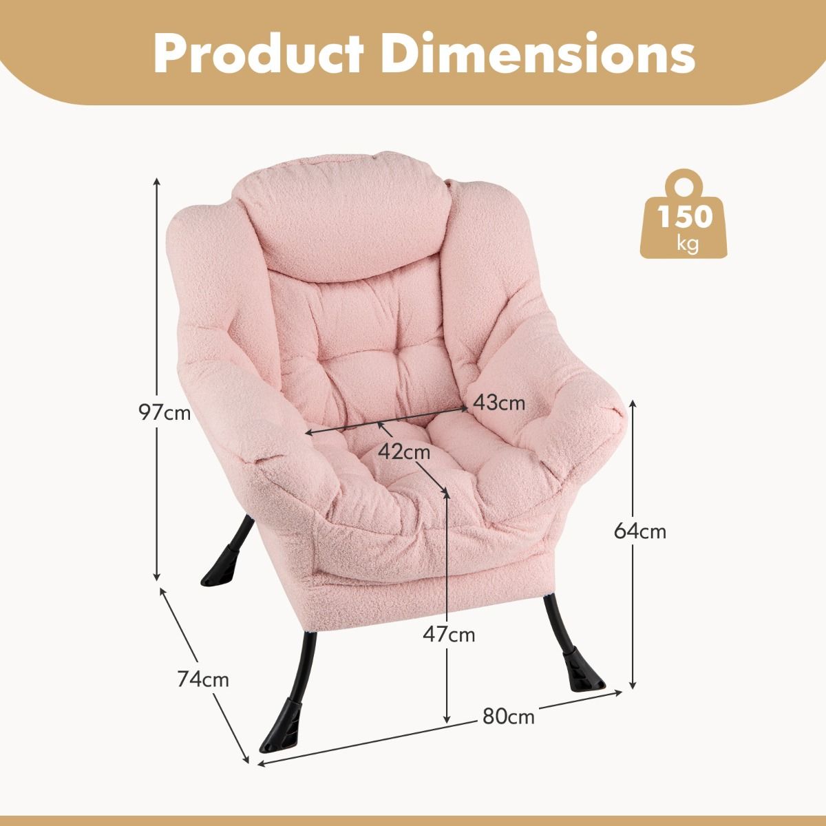 Fauteuil relax Coast - Fauteuil de détente ergonomique avec coussin d'appui-tête - Compartiment de rangement - Beige 80 x 74 x 97 cm