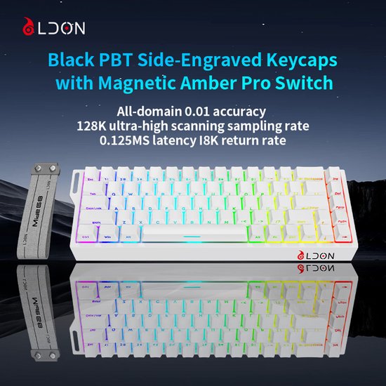 Mide68 - Clavier gaming filaire à 65 % - Clavier rétroéclairé RGB - Clavier mécanique à déclenchement rapide à effet Hall - Hot Swap - 8 kHz - Temps de réponse de 0,01 mm - 0,125 ms - Touches imprimées sur le côté - 68 touches - Meilleur rapport qualité-p