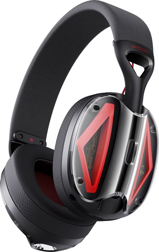 Picun G1 - Casque de jeu sans fil 2,4 GHz - Casque supra-auriculaire - Avec microphone - PC/PS4/PS5/Nintendo Switch - Noir rouge