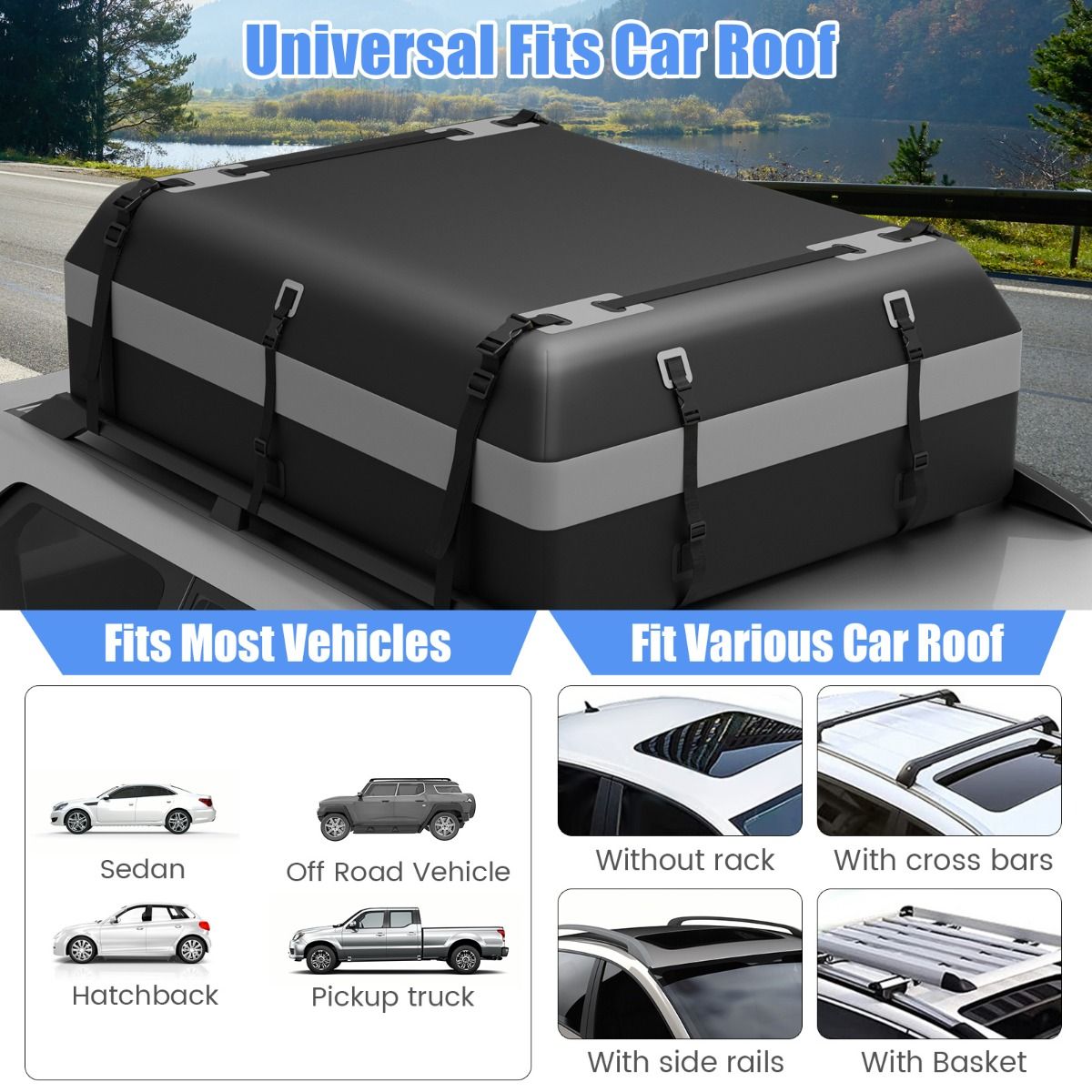 Sac de toit Coast pour voiture - PVC imperméable - 595 litres - gris et noir