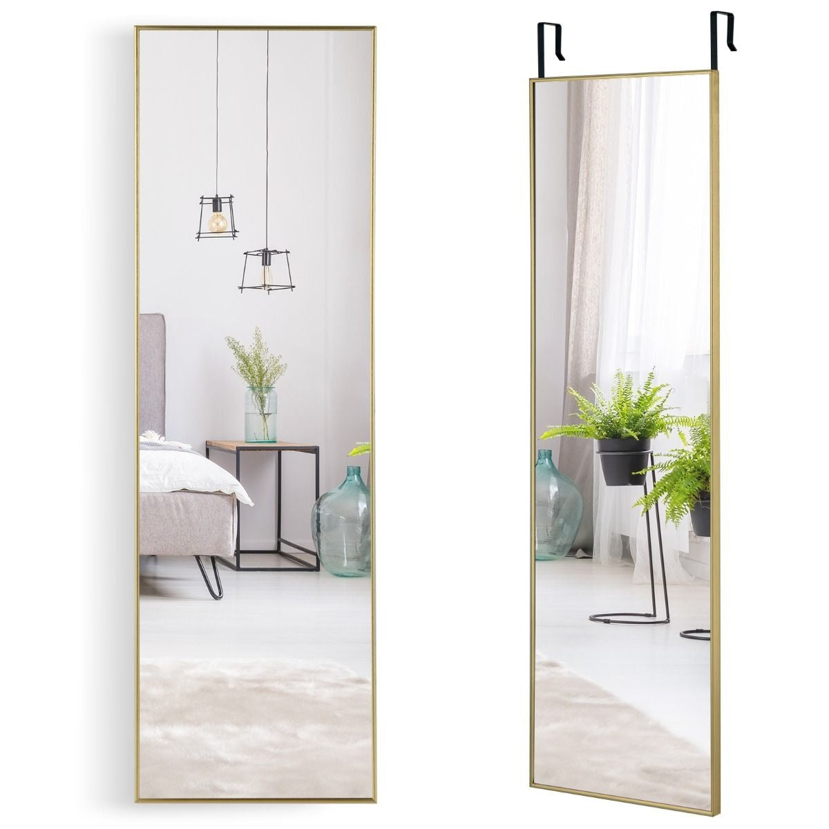 Coast 37 x 120 cm Miroir mural à hauteur d'homme avec crochets réglables en hauteur Miroir mural Golden