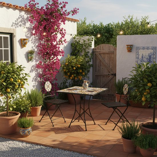 Table de bistrot AXI Camilla - Brise jaune – Table de jardin en métal – Carrée – 60 x 60 x 75 cm - Effet mosaïque – Incrustée de carreaux en céramique – Pour le jardin, la terrasse et le balcon