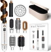 Sansbeauté® 8-in-1 Airstyler avec diffuseur et boîte de rangement - Multistyler - Brosse pour sèche-cheveux cheveux courts - Brosse pour sèche-cheveux - Sèche-cheveux - Brosse chauffante - Brosse à boucler - Fer à boucler - Brosse de coiffage - Câble rota