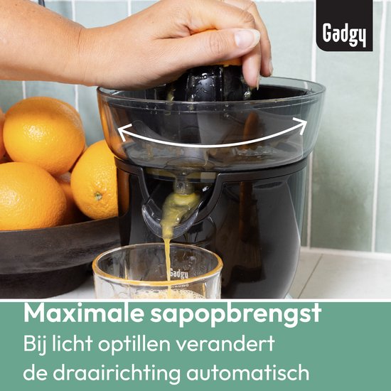 Presse-agrumes électrique Gadgy - Presse-oranges et presse-citrons avec bec verseur - Presse-agrumes avec 2 cônes de pressage - Système anti-gouttes - Antidérapant - 100 W - Noir - Lavable au lave-vaisselle